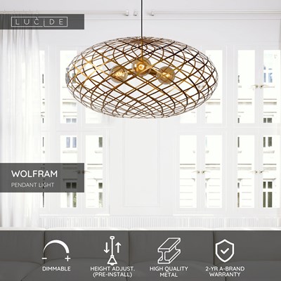 Lucide WOLFRAM - Pendant light - Ø 100 cm - 3xE27 - Matt Gold / Brass